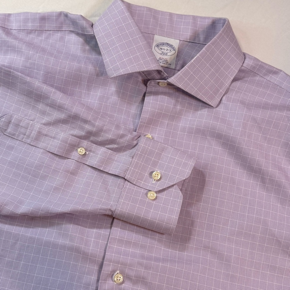 Brooks Brothers 346 L Slim Fit Purple Micro Check Non-Iron Preppy Office Spring